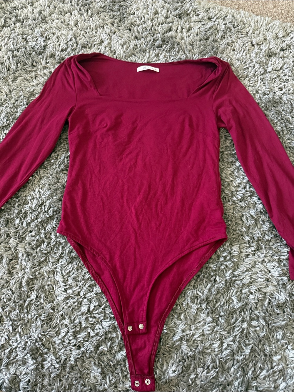 Long-Sleeve Stretch One-Piece Bodysuit in Wine